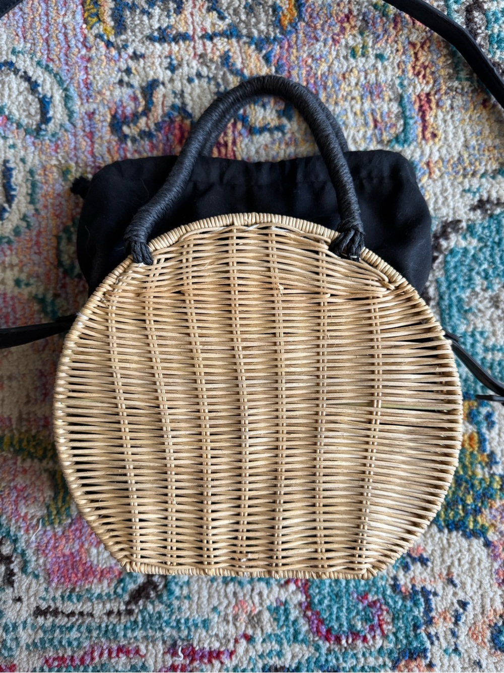 a new day Natural Straw Round Crossbody with Black Trim - Picture 2 of 6